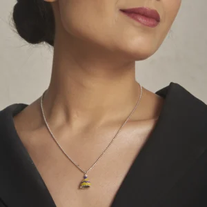 silver enamel bell pendant necklace – bright, playful & beautiful