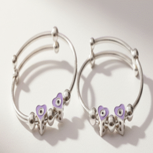 925 sterling silver baby bangle with heart charm evil eye