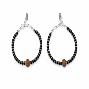 925 sterling silver baby nazariya bracelet with rudraksha bead (set of 2) | black beads infant bracelet for baby boys & girls
